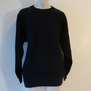 Mens Rodier Hommes Dark Navy Blue Ribbed Merino Wool Acrylic Crew Neck Sweater L